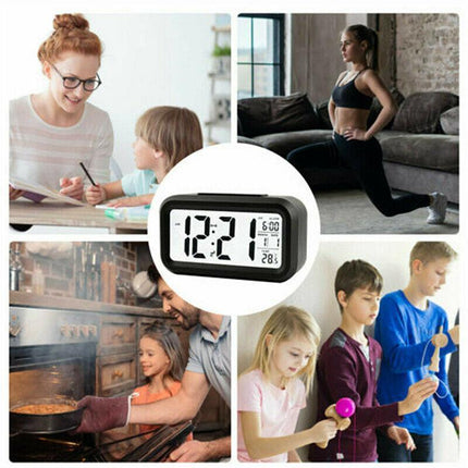 Digital Bedside LED Snooze Alarm Clock Time Temperature Day/Night Desktop Clock - Aimall