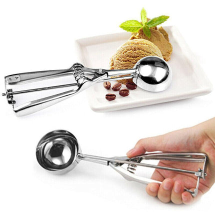 Stainless Steel Icecream Ice Cream Scoop Cookie Dough Mash Spoon Trigger 6cm Dia - Aimall