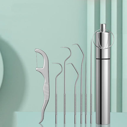 8pcs Stainless Steel Toothpick Set Metal Flossing Portable Toothpick Box Holder - Aimall