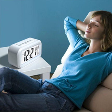 Digital Bedside LED Snooze Alarm Clock Time Temperature Day/Night Desktop Clock - Aimall