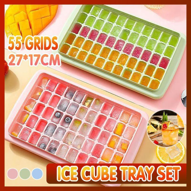 55 Grids Ice Cube Tray Mould with Lid and Storage Box Scoop Set Maker Ice Cube - Aimall