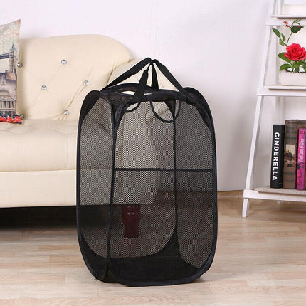 2x Foldable Nylon Mesh Laundry Hamper Pop Up Basket Clothes Washing Storage Bin - Aimall