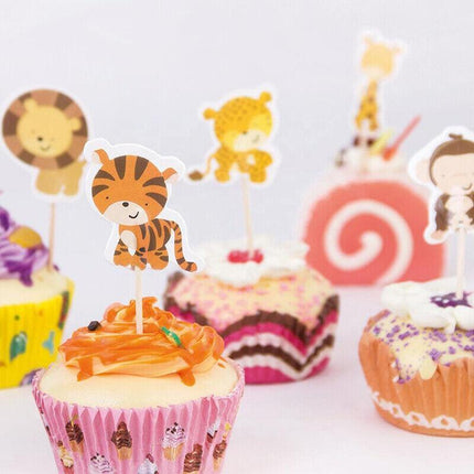 Jungle Animal Safari Woodland Cupcake Cake Topper Set Birthday Party Decoration - Aimall