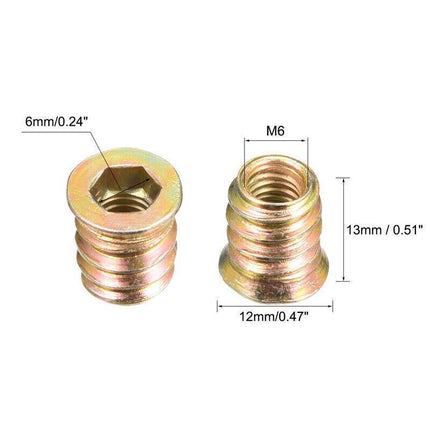 120PCS M6 Zinc Alloy Furniture Hex Drive Flat Head Nut Threaded For Wood Insert - Aimall