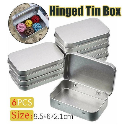 6PCS Metal Hinged Tin Box Container Blank Portable Small Storage Container Case - Aimall