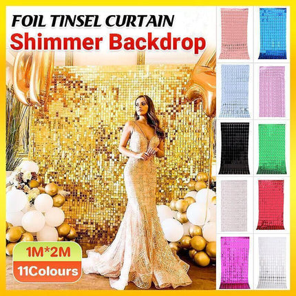 Rectangle Tinsel Curtain Shimmer Wall Backdrop 2m Length Party Decoration Sequin - Aimall