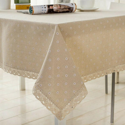 Rectangle Square Tablecloth Table Cover Flower Pattern Dining Table Cloth w/Lace - Aimall