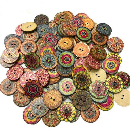 100 Mixed Vintage Wood Buttons Flower DIY Sewing Craft Buttons 2 hole Decorative - Aimall