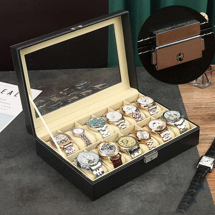 12Grids Leather Watch Jewelry Display Storage Holder Case Box Organizer AU Stock - Aimall