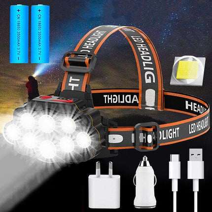 100000LM 8LED T6 Headlamp Headlight Torch Rechargeable Flashlight Work Light AU - Aimall