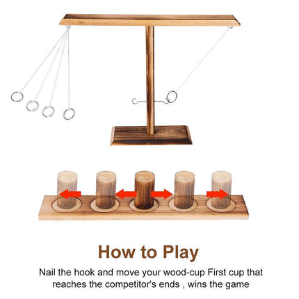 Wooden Hook and Ring Toss Game Shot Ladder for 2 People Party Bar Drinking Toy - Aimall