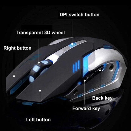 LED Wired Wireless Gaming Mouse USB Ergonomic Optical For PC Laptop Rechargeable - Aimall
