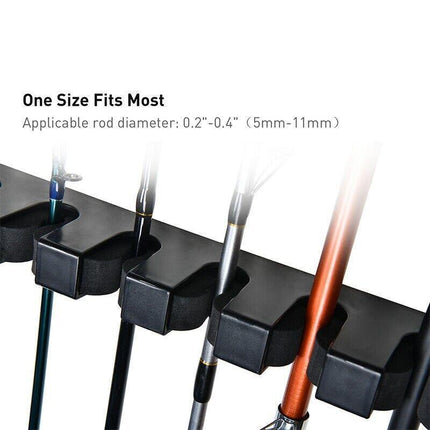 6-Rod Rack Fishing Pole Holder Tackle Wall Fishing Rod Storage Fixed Stand - Aimall