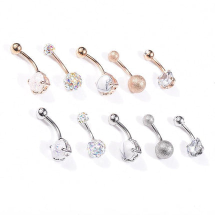 5PCS Belly Bar Piercing Ring Crystal Zircon Surgical Steel Silver Jewellery - Aimall