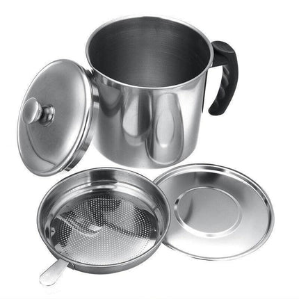 Stainless Steel Oil Strainer Pot Container Jug Storage Can Filter Cooking Grease - Aimall