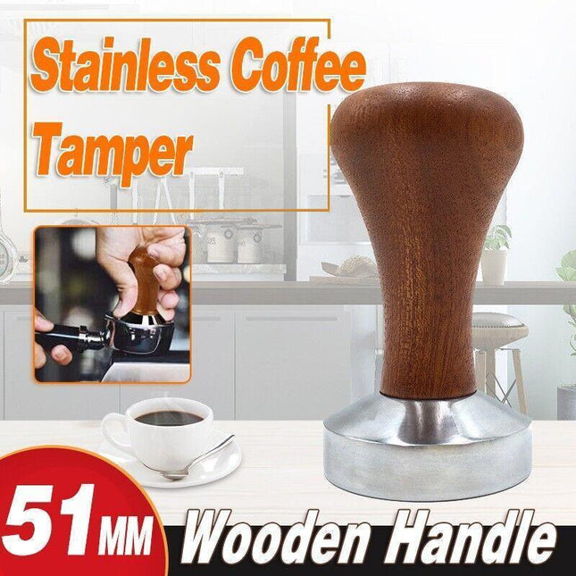 51mm Stainless Coffee Tamper Wooden Handle Barista Espresso Grinder AU Stock - Aimall