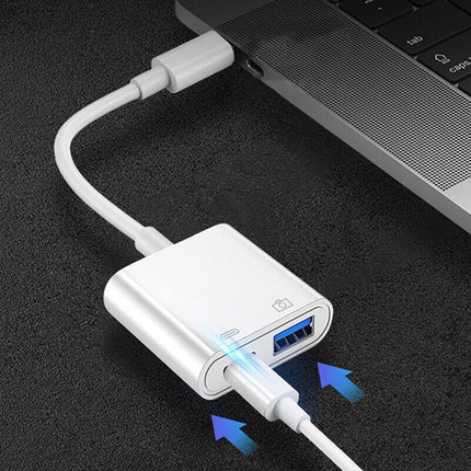 For iPhone/Type C 8-Pin to USB 3.0 Camera Adapter Easy to Transfer Photos Videos - Aimall