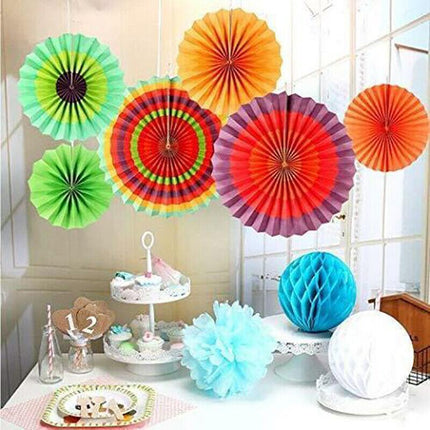Colorful Paper Fans Party Decorations 6pcs Mexican Fiesta Hanging Decor Birthday - Aimall