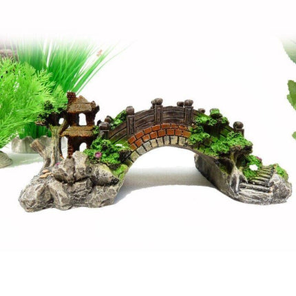 Aquarium Fish Tank Ornament Bridge Resin Rock Pavilion Tree Landscape Decoration - Aimall