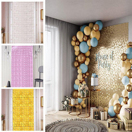 Rectangle Tinsel Curtain Shimmer Wall Backdrop 2m Length Party Decoration Sequin - Aimall