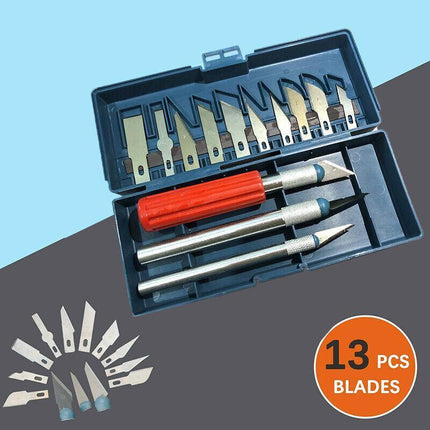 13 Pieces Hobby Craft Knife Set With Case-3 Knives +13 Cutting Blades Art Knives - Aimall