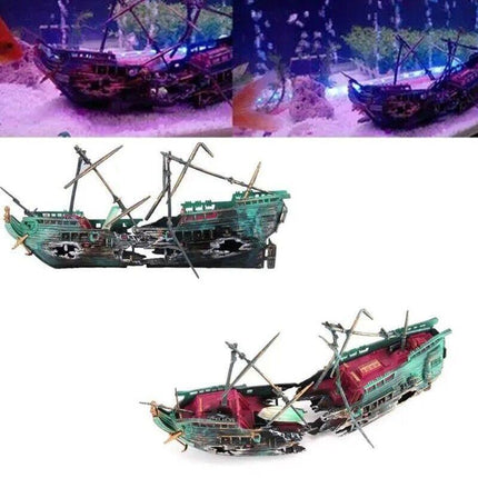 Fish Tank Ornament Split Wreck Ship Boat Sunk Destroyer Aquarium Cave Decor - Aimall