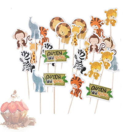 Jungle Animal Safari Woodland Cupcake Cake Topper Set Birthday Party Decoration - Aimall