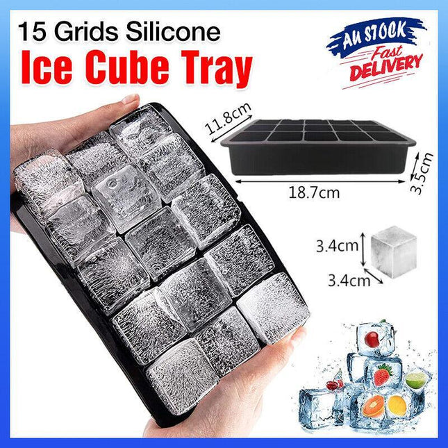 15Grids Silicone Ice Cube Tray Large Mould Mold Giant Maker 3.2 CM Square NEW AU - Aimall