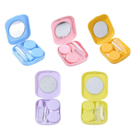 Pocket Plastic Mini Contact Lens Case Kit Outdoor Travel Holder Mirror Container - Aimall