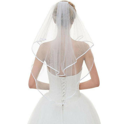 Women Bridal Wedding 2-Tier Veil With Satin Edge Comb Hen's Night White Ivory AU - Aimall
