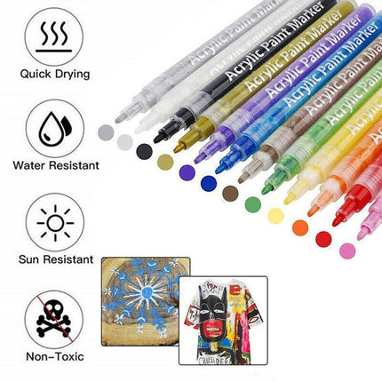 Flysea 12-80 Colours Acrylic Paint Pens Painting Stone Ceramic Glass Marker2-3mm - Aimall