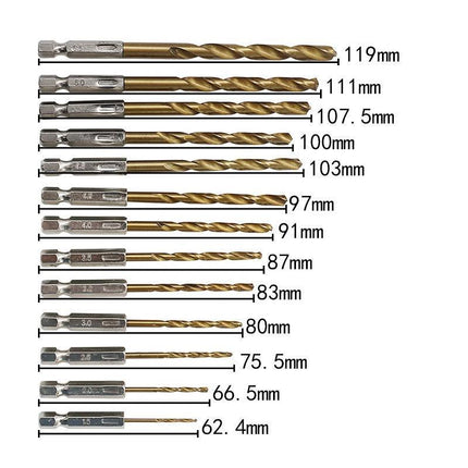 13 PCS Quick Change HSS Titanium Drill Bits Hex Shank Set Soft Metal Wood Timber - Aimall