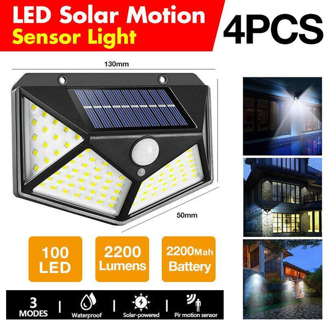 4PCS 100 LED Solar Power Motion Sensor Light Outdoor Security Garden Waterproof - Aimall