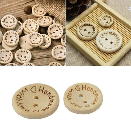 100PCS Natural Wooden Button Craft Sewing DIY Handmade With Love Wooden Buttons - Aimall