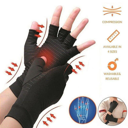 Compression Copper Arthritis Gloves Hand Wrist Brace Finger Pain Relief Support - Aimall