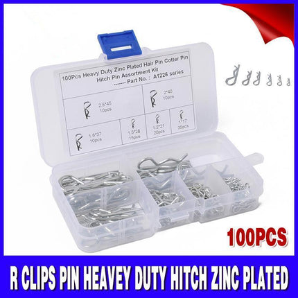 100PCS R Clips Pin Heavey Duty Hitch Zinc Plated Assortment Tractor New AU Stock - Aimall