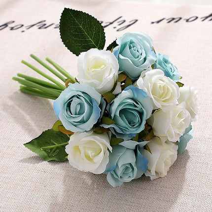 12 Heads Silk Rose Artificial Flowers Fake Bouquet - Aimall