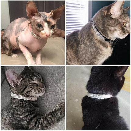 Collar Suede Cat Kitten Puppy Pet safety release adjustable Rhinestone 5 Colours - Aimall