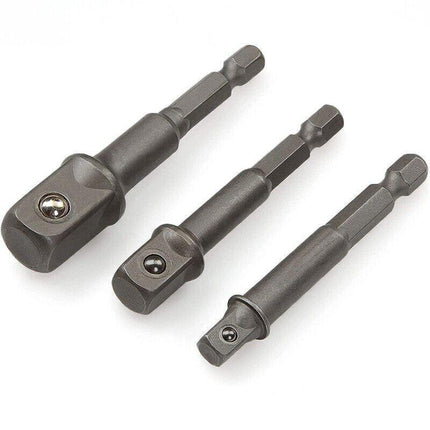 3PC Drill Socket Adaptor Hex Drive To 1/4" 3/8" 1/2" Impact Drill BIts Driver - Aimall