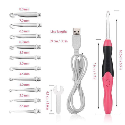 11in 1 LED Light Up Crochet Hooks Set USB Knitting Needles Weave Sewing Tools AU - Aimall