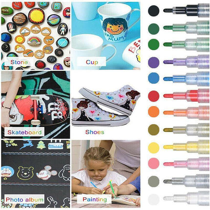 Flysea 12-80 Colours Acrylic Paint Pens Painting Stone Ceramic Glass Marker2-3mm - Aimall