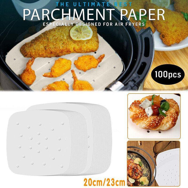 100PCS Air Fryer Liners 8/9 " Perforated Parchment Paper, Square Non-stick NEW - Aimall