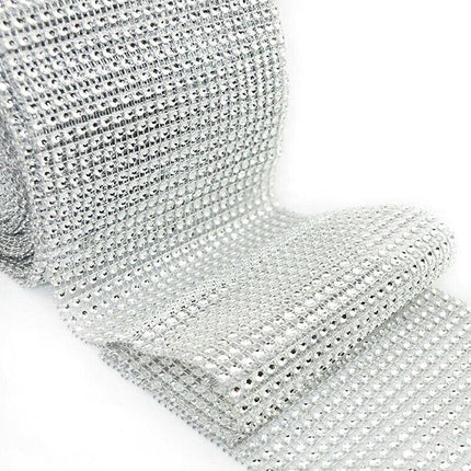 9M Diamante Diamond Ribbon Crystal Silver Rhinestone Mesh Wrap Wedding Party AU - Aimall