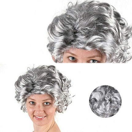 Grandmother Wig Grey Silver Curls Grandma Granny Old Lady Woman Costume Party AU - Aimall