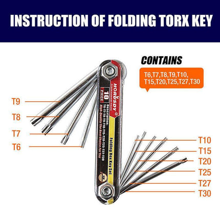 Folding Torx Star Key Set Portable Wrench Tool Chrome vanadium Steel T6-T30 New - Aimall