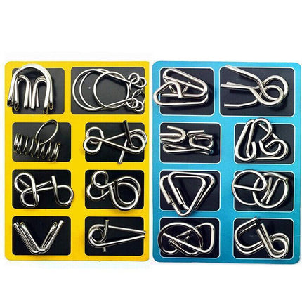 16PCS Classic IQ Metal Puzzle Brain Teaser Disentanglement Wire Puzzles Game Toy - Aimall