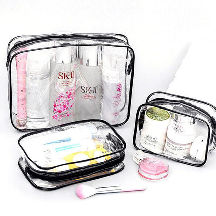 4PCS PVC Toiletry Bag Clear Transparent Plastic Travel Cosmetic Make Up Zipper - Aimall