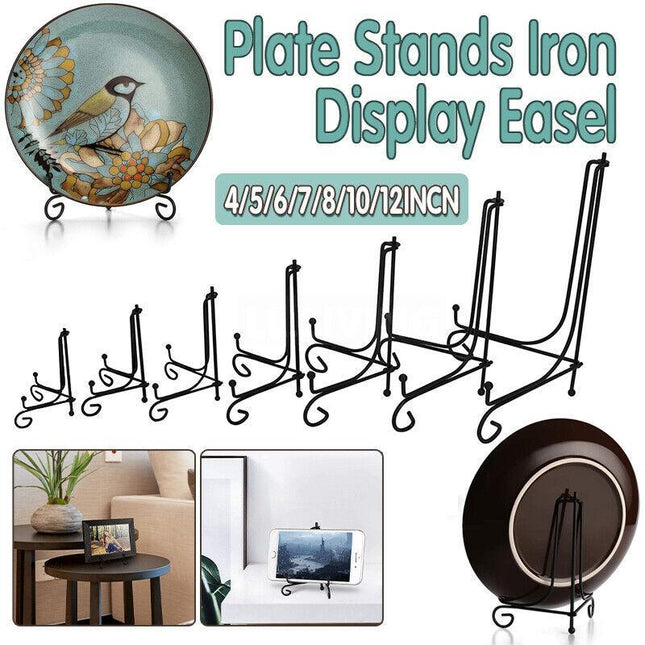 Plate Stands Iron Display Easel Photo Picture Bowl Dish Book Holder Frame Black - Aimall