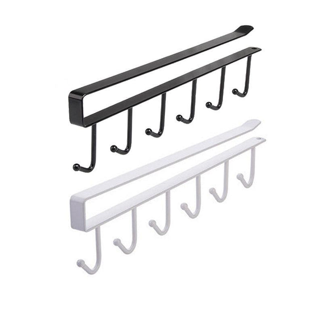 6Hook Mug Cup Rack Holder Under Shelf Kitchen Cabinet Hanger Organiser Wardrobe - Aimall