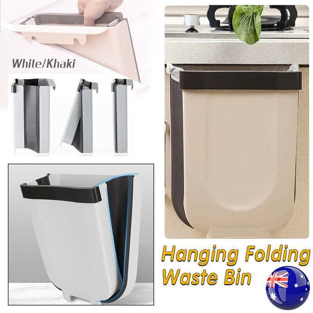9L Hanging Bin Wall Mounted Folding Waste Bin Kitchen Dining Cabinet Trash Can - Aimall